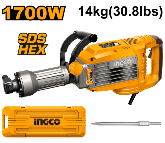 INGCO MARTEAU BURINEUR 14KG 1700W + 2 BURINS [PDB170068]