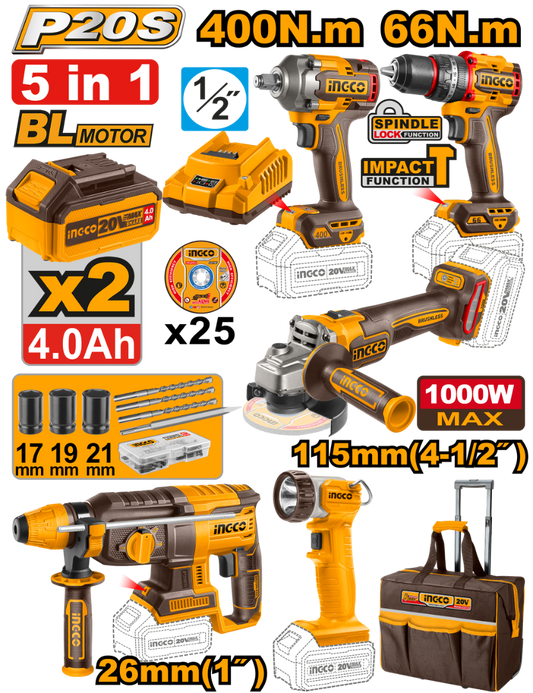 INGCO PACK VALISE DE 5 MACHINES 20V [CKLI2019]