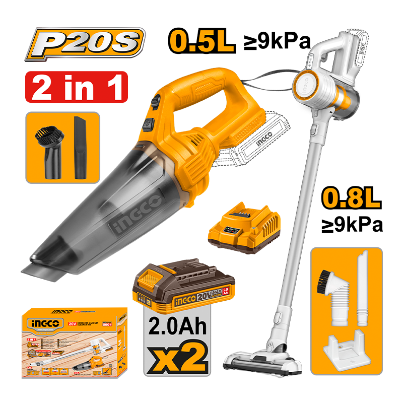 INGCO KIT 2 ASPIRATEUR SANS FIL 20V 2Ah [COSLI29832] – INGCO Maroc